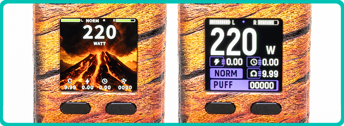 Ecran de la Box Rayden 220 Volcano Pahoehoe Rare Edition BD Vape